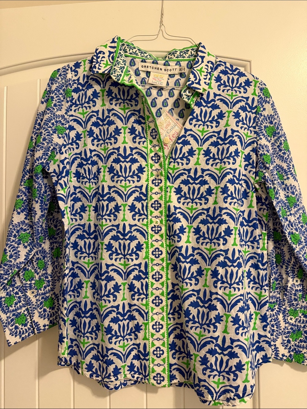 Gretchen Scott Designs Blue and Green Floral Button-Front Top
